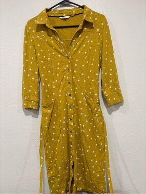 Boden Mustard Yellow Polka Dot Shirt Dress